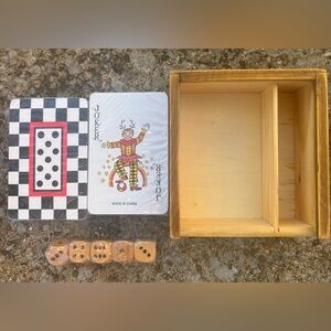Pier 1 Natural Wood Game Set
Two decks of cards 
Cards & Dice wrapped